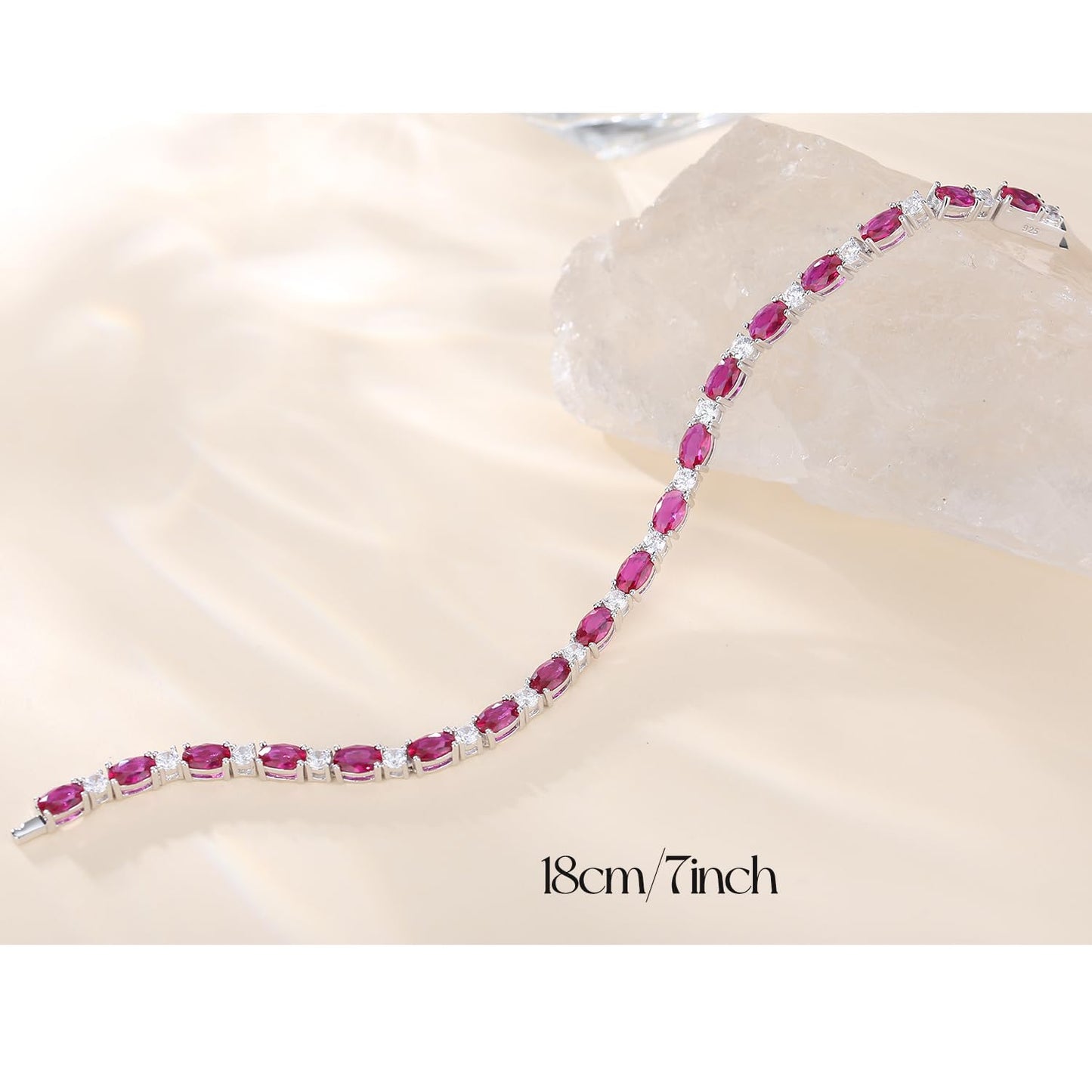 FANCIME July Birthstone Bracelet Sterling Silver Created Ruby Tennis Bracelet Cubic Zirconia Oval Gemstone Dainty Fine Jewelry for Women 7"