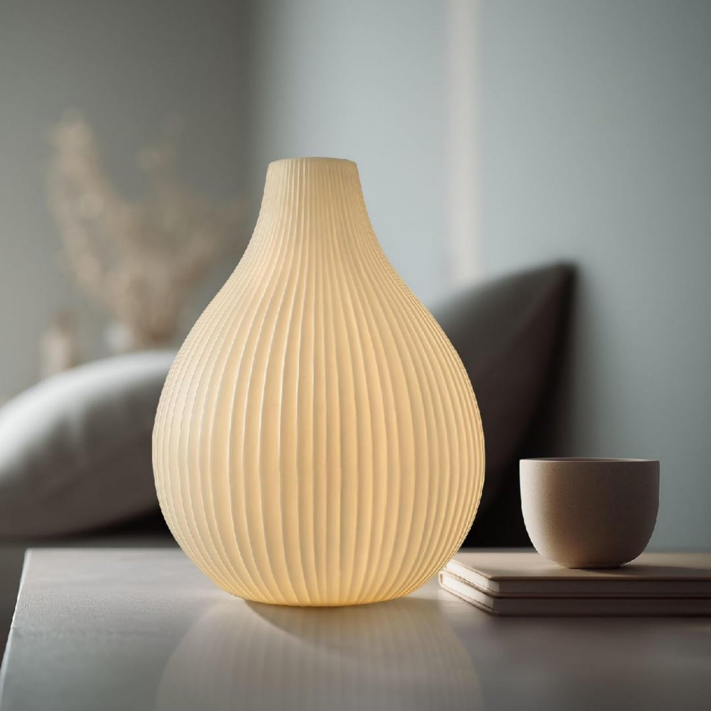 RONDURE 11.0" Modern Ceramic Table Lamp, Fully Dimmable Modern Bedside Lamps for Bedroom, Living Room and Nightstand, White Translucent Ceramic Shade, Warm Ambient Lighting, Corded, Bulb Included