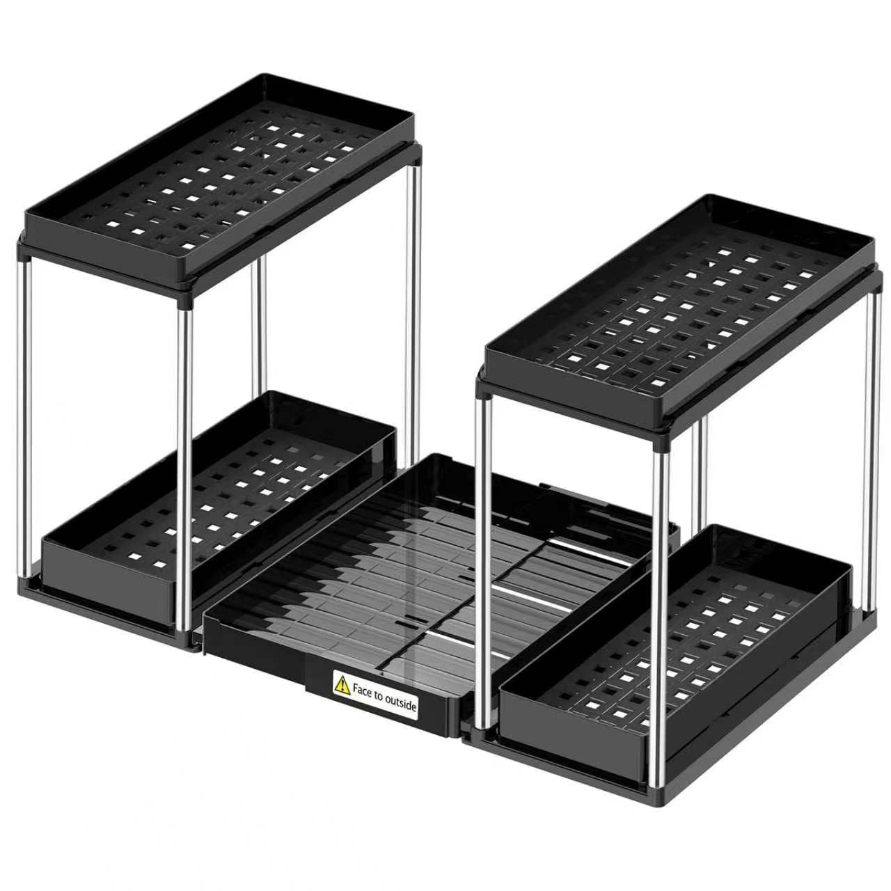 NIUXX Expandable Under Sink Organizer: 2 Tier Under Cabinet Organizer - Double Pull Out Shelf Under Sink Storage for Kitchen - Bathroom and Laundry Room - Space Saving