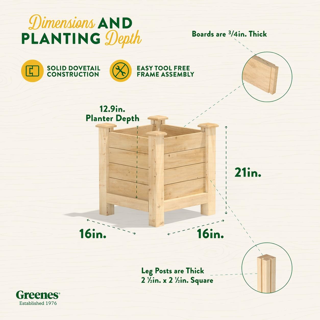 Greenes Fence Premium Cedar Elevated Planter, 16" x 16" x 21" (3/4" Thick) - Made in USA with North American Cedar