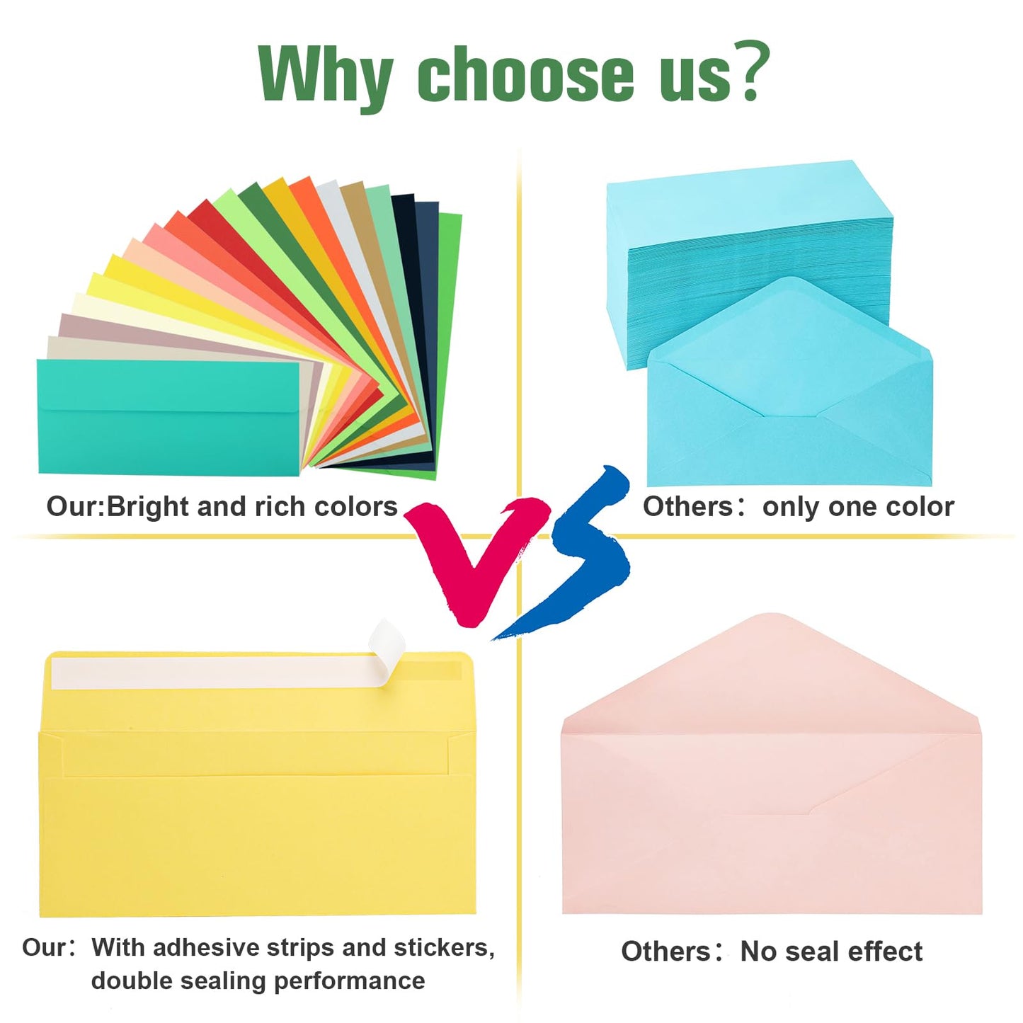 200 PCS Colorful Envelopes, #10 Business Mailing Envelopes Self Seal Square Flap for Letter, Invitations, Office, Size 4 1/8 X 9 ½ Inch