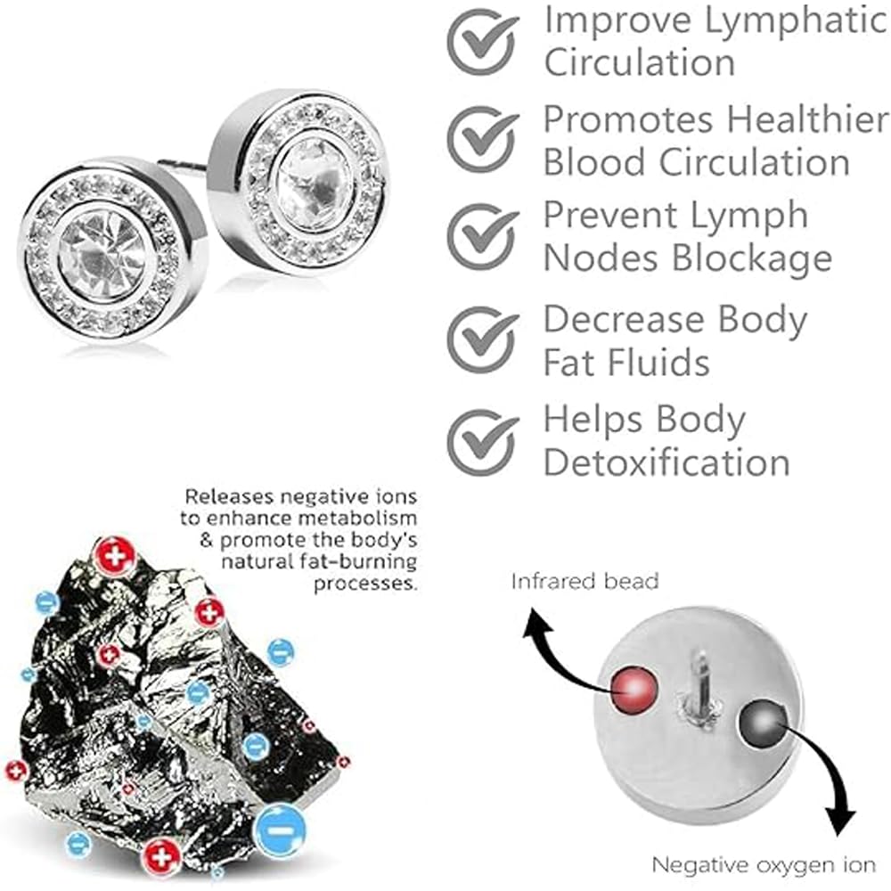 Lymphatic Earrings, 2 Pairs Histone Lymphvity Magnetotherapy Germanium Earrings Gold Silver Hypoallergenic Unique Elegant Hoop For Women Men Jewelry Gift (Silver)