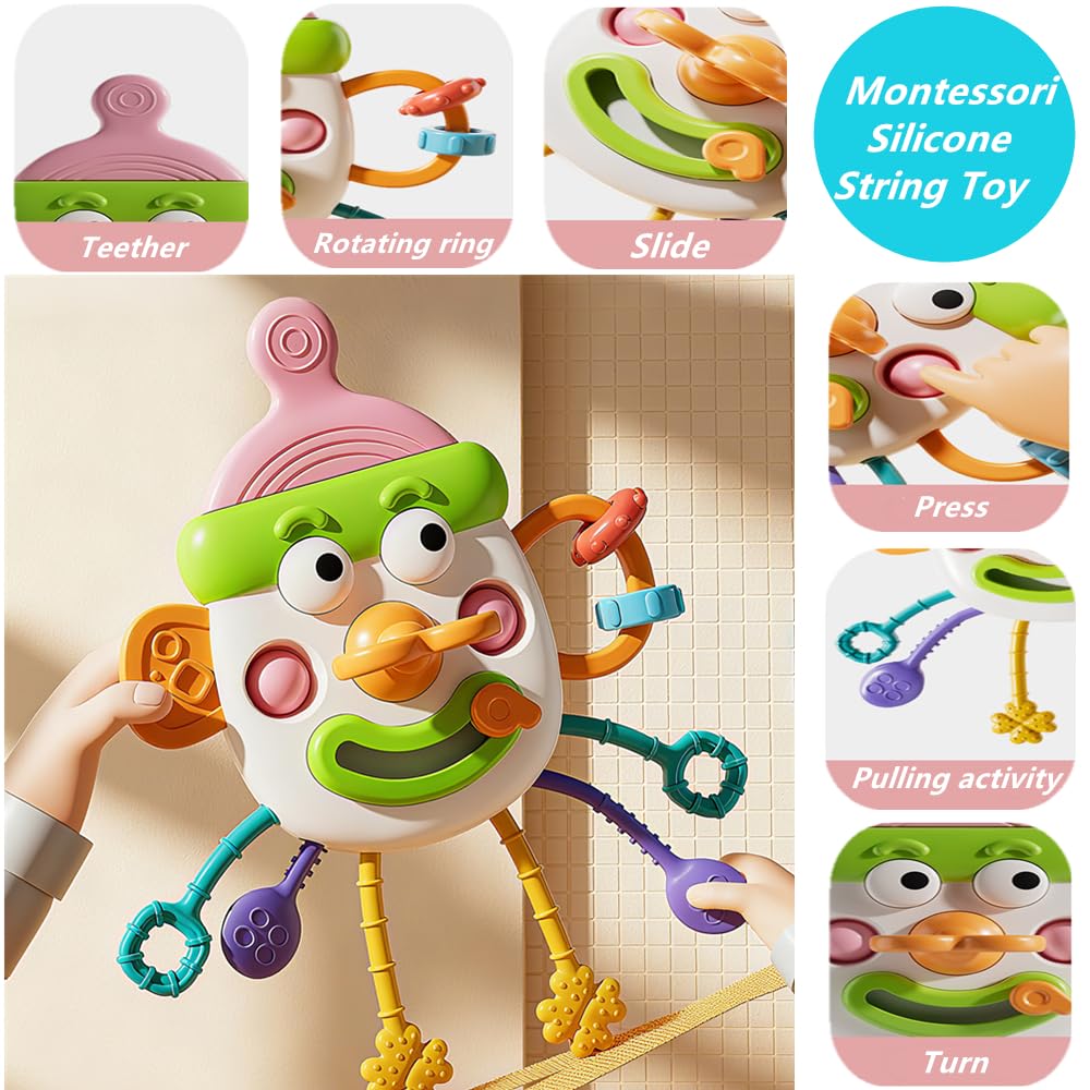 ELLECK Baby Toys 6-12 Months, Montessori Toys for Toddlers 1-3 Year Old, Busy Cube Teether Infants Bath 6 in 1 Stacking Blocks Rings, Suction Cup Spinner, Shape Bin Sensory (0035)