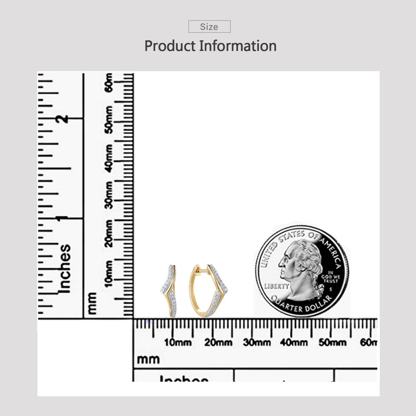 Santuzza 10K Yellow Solid Gold Chevron Shape Earrings Genuine Diamond Simple Huggie Hoop Earrings for Women