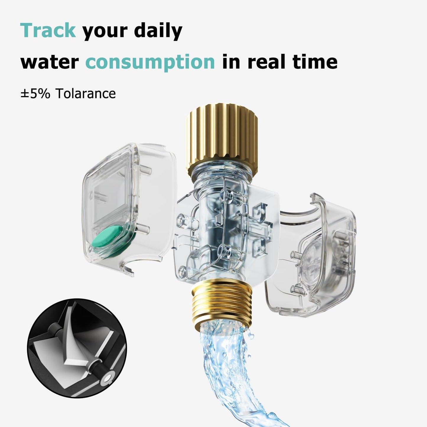 QUOBAS 2 Pack Water Flow Meter with Brass Fittings, Easy-Install Garden Hose Flow Meter for RV, Outdoor Plants, Lawn & Pool, Waterproof Screen, Tracks Gallon/Liter Usage, 4 Modes