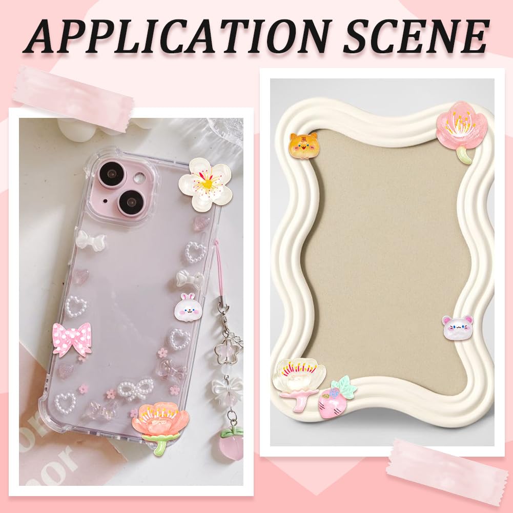 SOFPLATE 120Pcs 7 Styles Pink Candy Charms Resin Flat Back Cabochons Cute Embellishments DIY 3D Kawaii Resin Flatback Decoden Cabochons Cell Phone Case for for DIY Crafts Ornament Scrapbooking