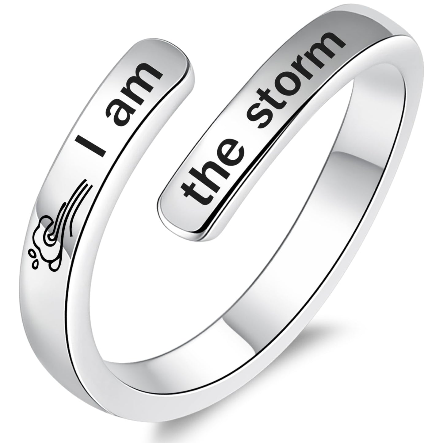 925 Sterling Silver Inspirational Jewelry Adjustable Wrap Open Ring Encouragement Gift for Women(I am the storm 3)