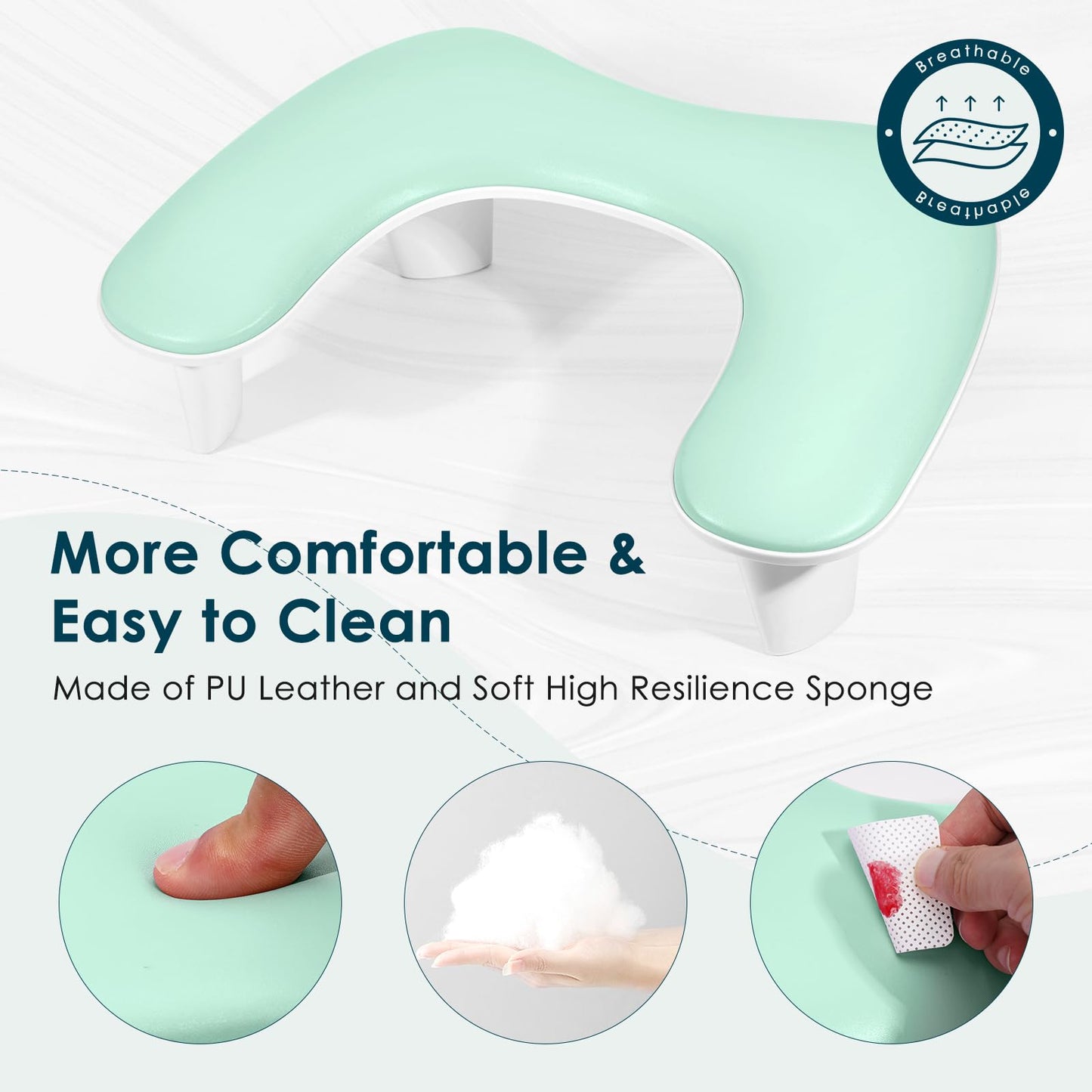 Arm Rest for Nails Tech - U-shaped Manicure Nail Hand Rest Pillow Cushion, Big Microfiber Leather Nail Arm Rest Stand for Acrylic Nail Art Tech (Mint Green)