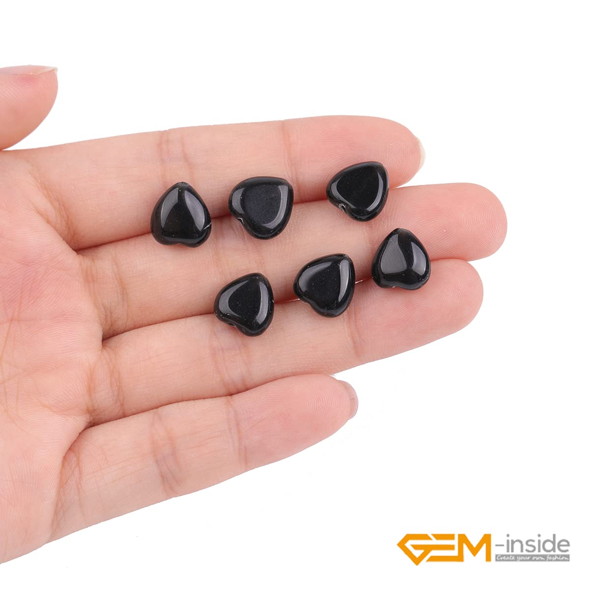 GEM-Inside 10mm Heart Charms Natural Black Obsidian Jasper Gemstone Stone Beads for Jewelry Making Full 15" Strand Power Energy Healing Chakra Stone Beads