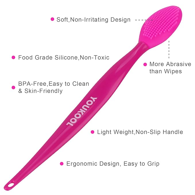 Lip Scrub Brush,Double-Sided Silicone Exfoliating Lip Brush Tool for Smoother and Fuller Lip Appearance,Fuchsia,2pcs
