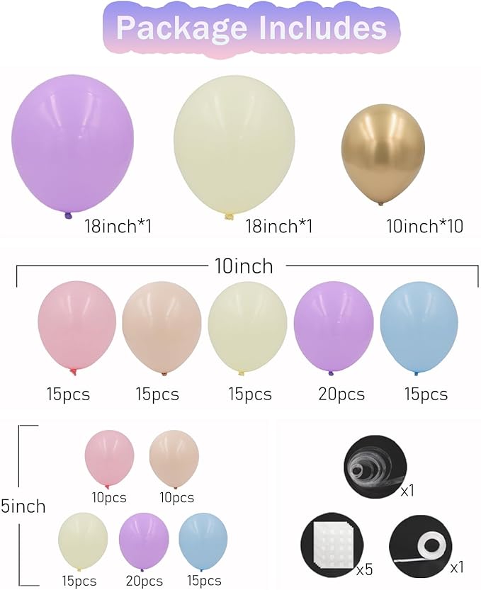Pastel Rainbow Balloon Garland Arch Kit, 162 Pcs – Assorted Colors Pastel Latex Balloons for Birthday, Baby Shower, Wedding & Unicorn Party Decorations