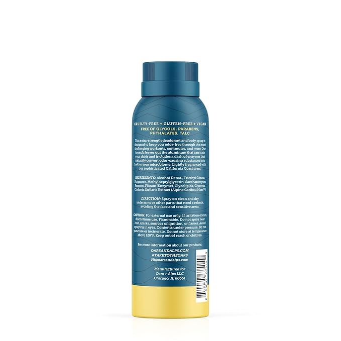 Oars + Alps Spray Deodorant for Men and Women, Aluminum Free Deodorant and Full Body Spray, California Coast, 2 Pack