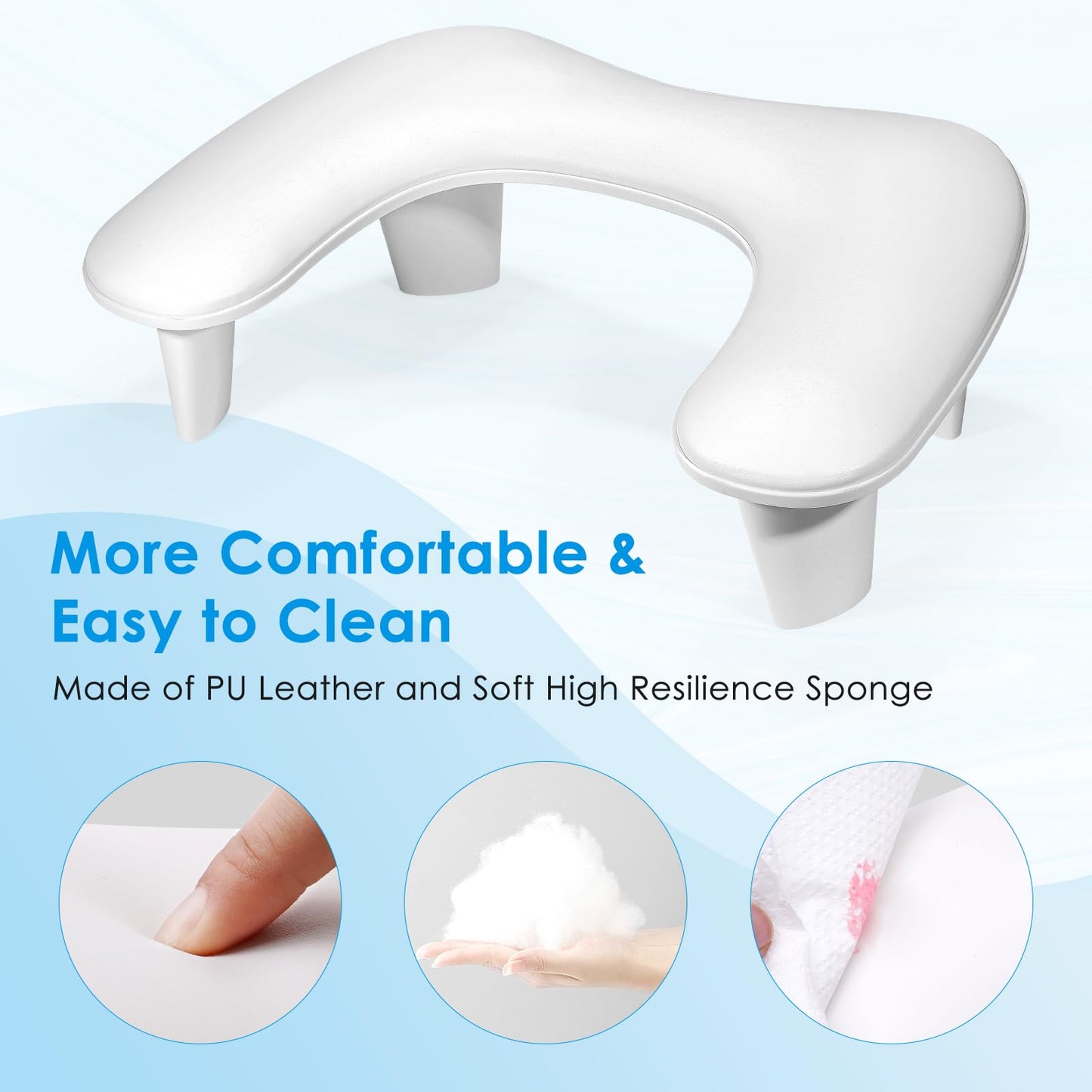 LIONVISON Arm Rest for Nails Tech U Shaped - Comfortable Manicure Nail Hand Rest Pillow Cushion, Nail Armrest Stand for Acrylic Nail Art Tech, Quick Installation, White