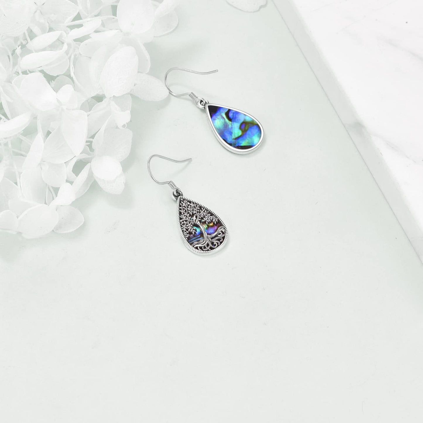 ONEFINITY 925 Sterling Silver Teardrop Tree of Life Earrings Abalone Shell Tree of Life Jewelry for Women