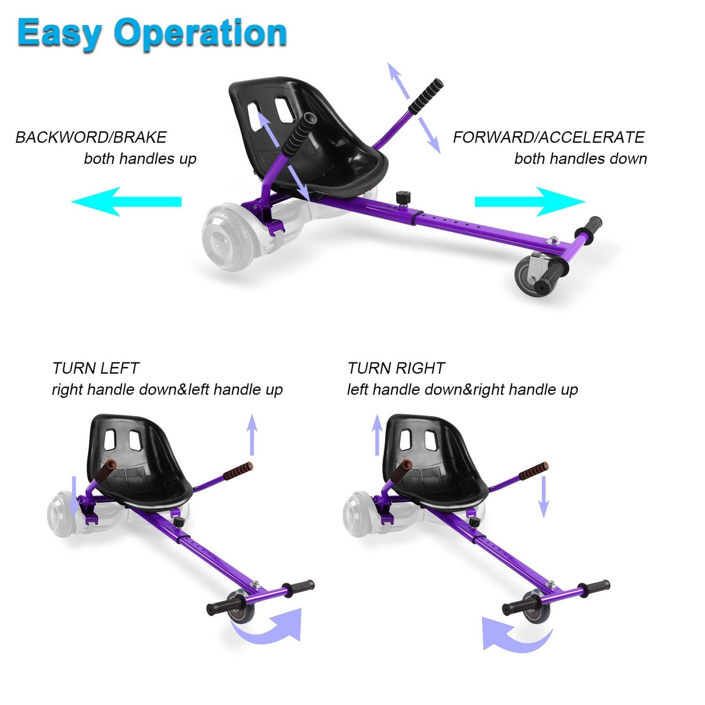 Hishine Hoverboard Seat Attachment 265lbs Capacity, 25"-33.3" Adjustable Length Hover Board Go Kart Accessory w/Comfortable&Sturdy Seat,Go Cart Compatible with 6.5” 8” 10” Hoverboard,Kids Adults