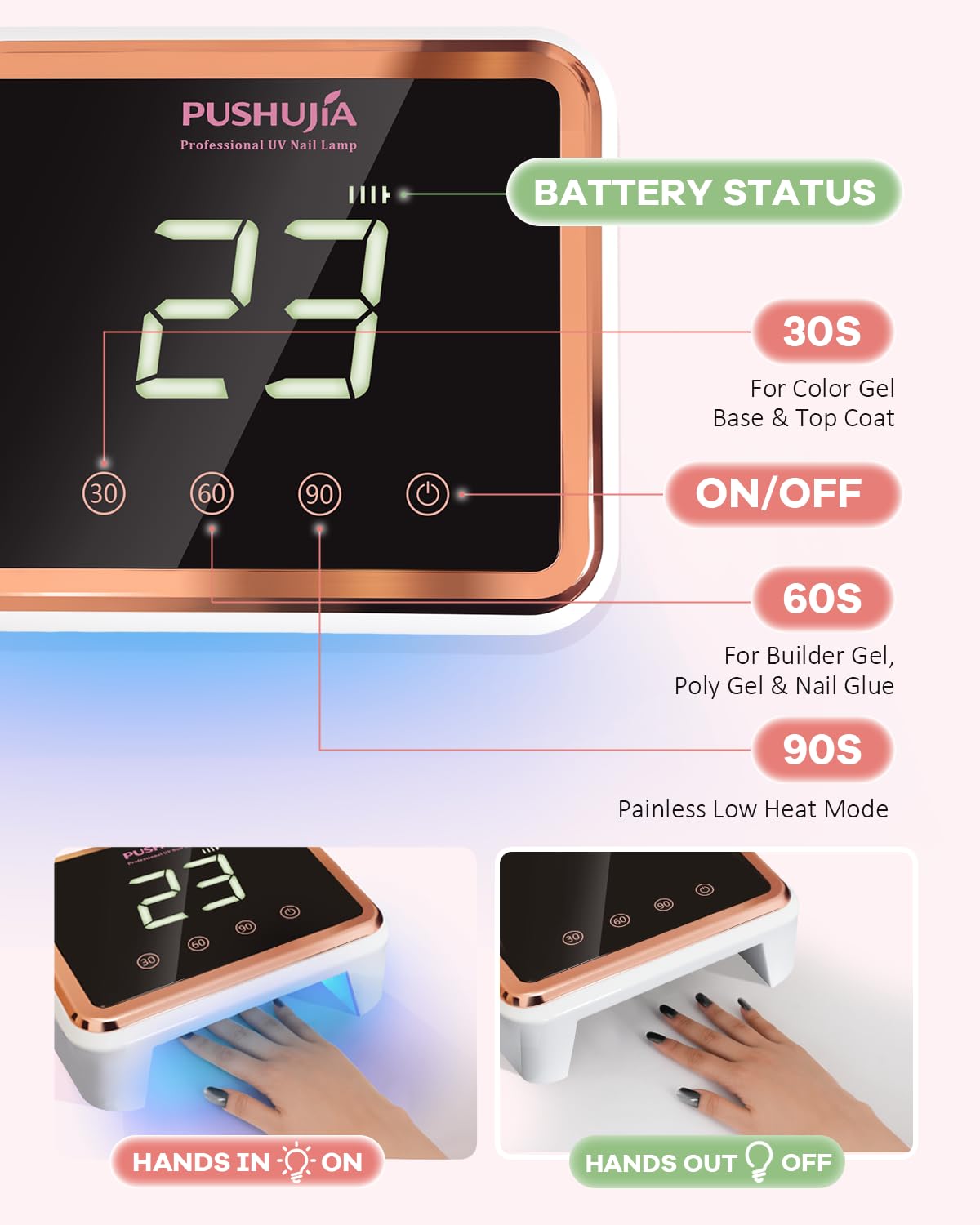 Professional Rechargeable UV LED Nail Lamp,Cordless UV Nail Dryer for Gel Polish with 3 Timer Settings (30/60/90s), Smart Infrared Sensor & LCD Display, 30 UV/LED Beads