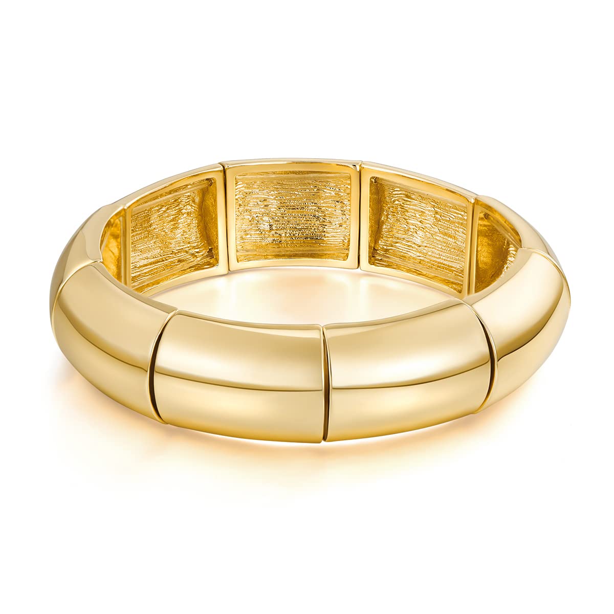FAMARINE Bangle Bracelets for Women, Big Charms Wide Chunky Thick Stretch Bangle, 14K Gold Plated