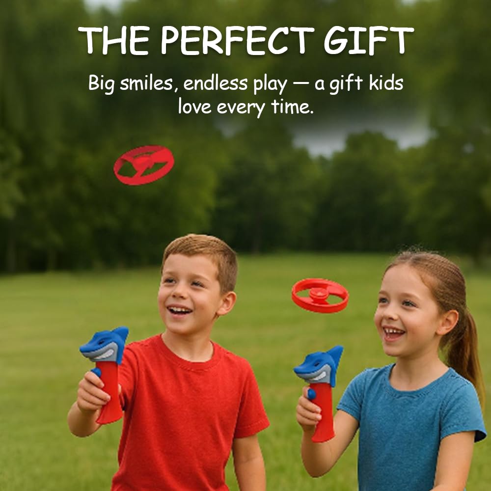 Spinz Night T-Rex Flying Disc Launcher, Light Up Propeller Outdoor Toy with Dinosaur Head and 2 Spinning Discs, Flies Over 30 Ft, 5+ Years