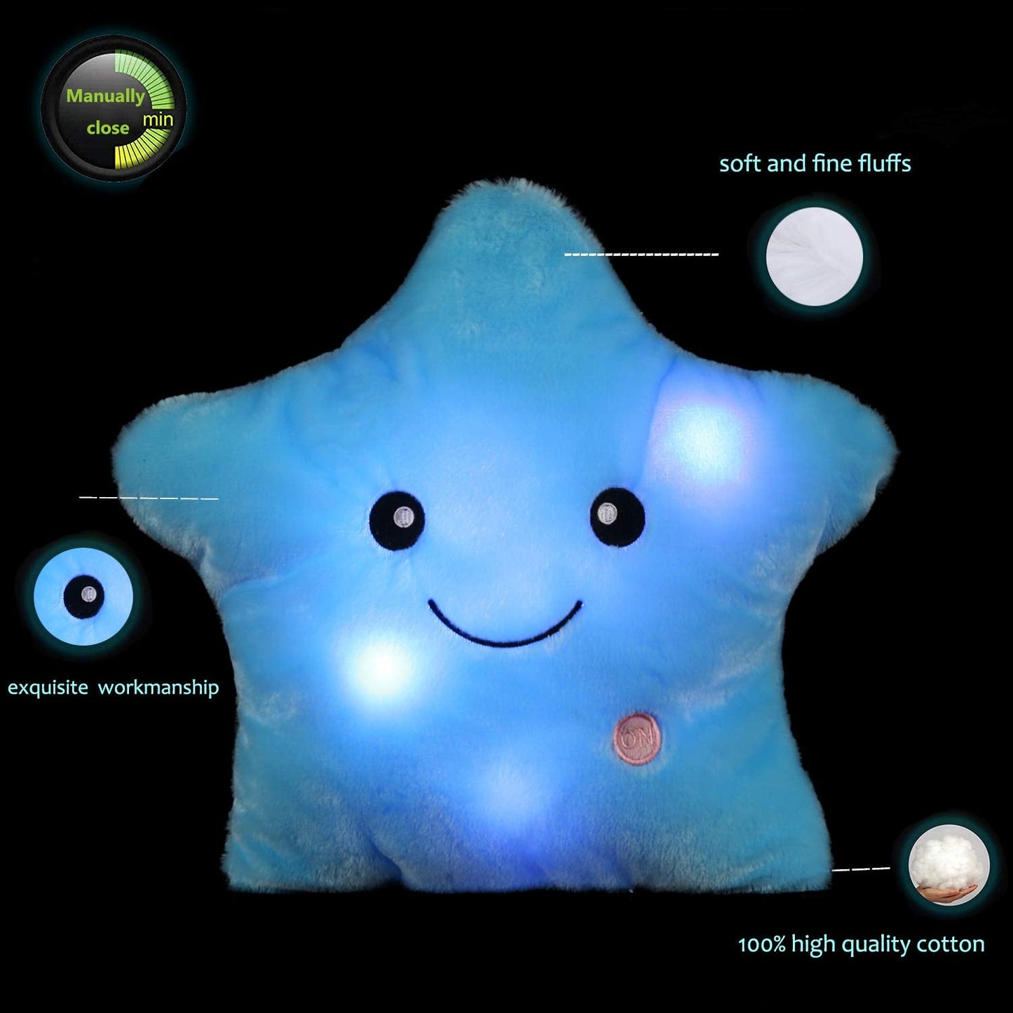 sofipal LED Twinkle Star Shaped Plush Pillow, Creative Night Light Glowing Cushions Plush Stuffed Toys Gifts for Kids, Decoration (Blue)
