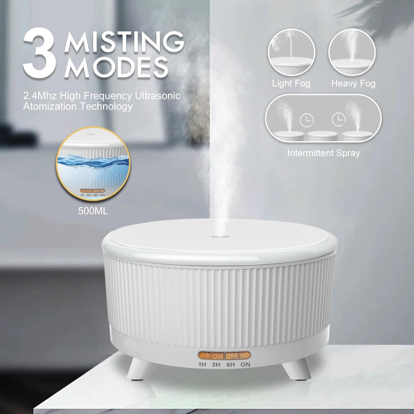 Diffusers for Essential Oils Large Room, 500ml Aromatherapy Diffuser Cool Mist Humidifier with Remote Control,7 Colors Lights & 3 Mist Mode Waterless Auto Off for Women Office Home W