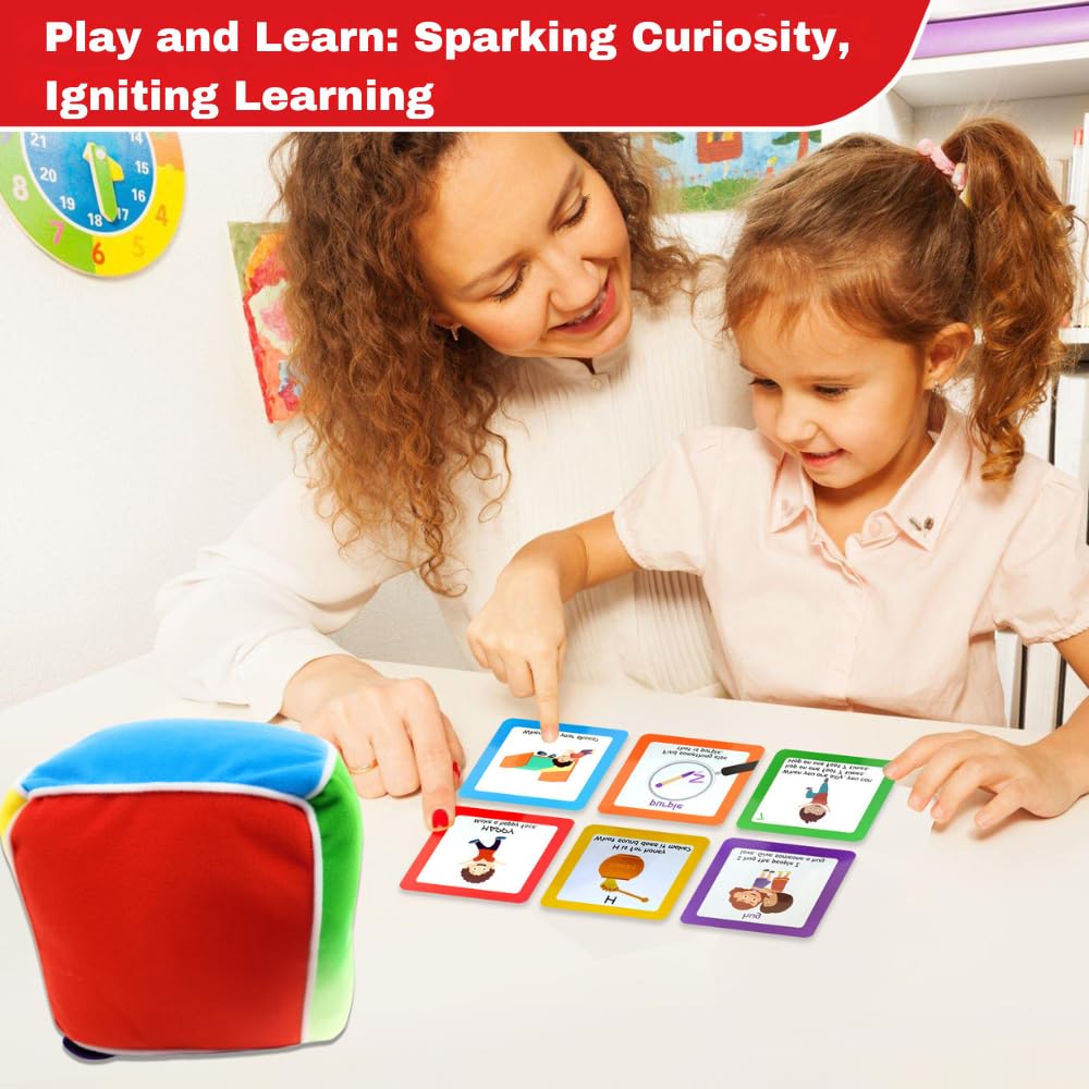 Thought-Spot Play & Learn Cube | Roll and Play Game for Toddlers | First Educational Game Ages 18+| Teaches Colors, Numbers, Letters, Emotions | Soft Cube with Activity Cards | Speech Therapy