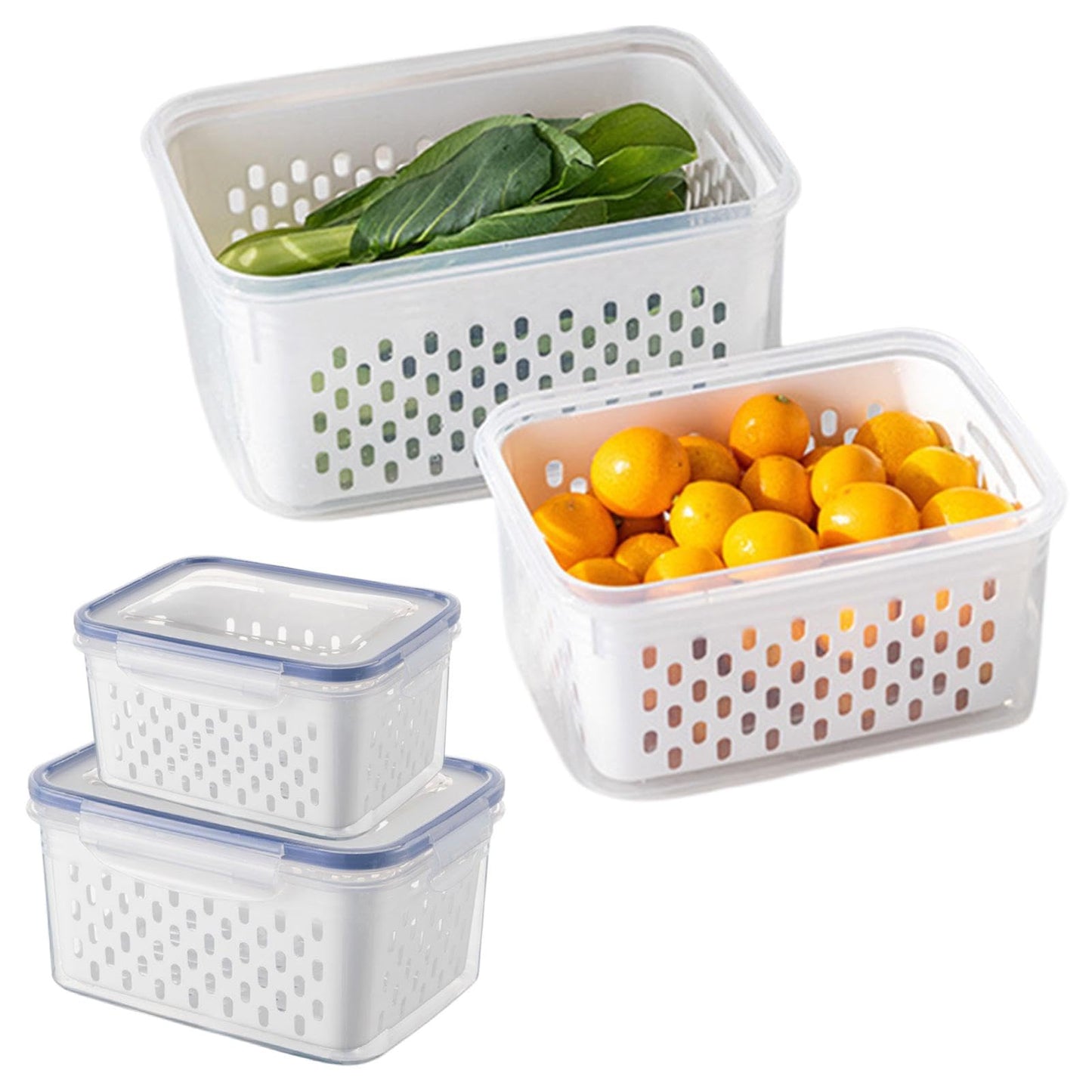 Trasylph 2 Pack Fruit Storage Containers for Fridge with Removable Colanders, Dishwasher & Microwave safe Produce Storage Containers with Lids Keep Fruits, Vegetables, Berry, Meat Fresh longer