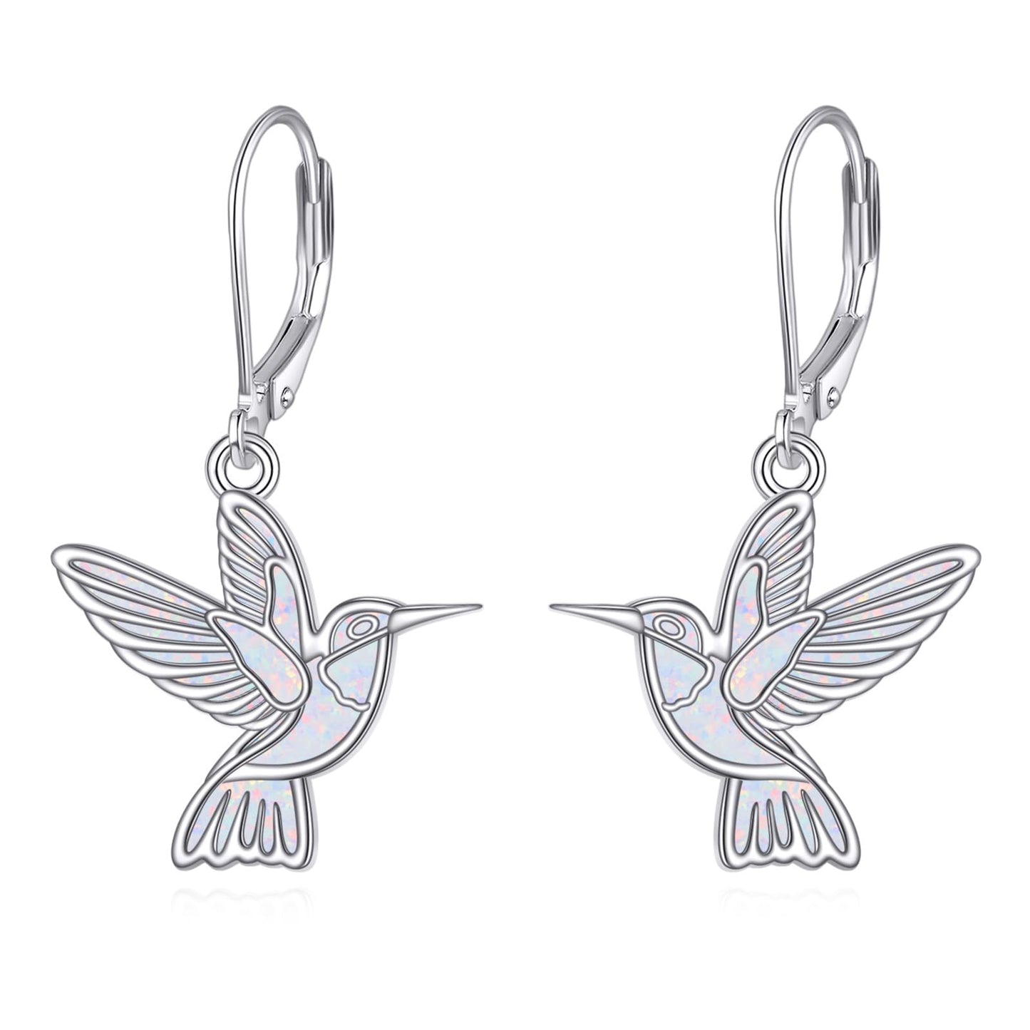 Hummingbird Dangle Earrings 925 Sterling Silver Bird Earrings for Women Bird Earrings (Opal Hummingbird Earrings)