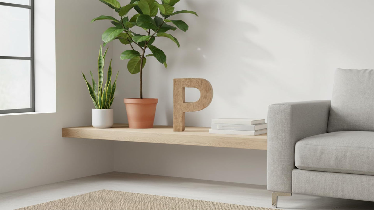 8" Decorative Solid Block Wooden Letters Alphabets Words Natural Finished Wood Freestanding Shelf or Tableware Childrens Baby Names Initials for Bedroom Wedding Birthday Party Home Decor (Letter P)