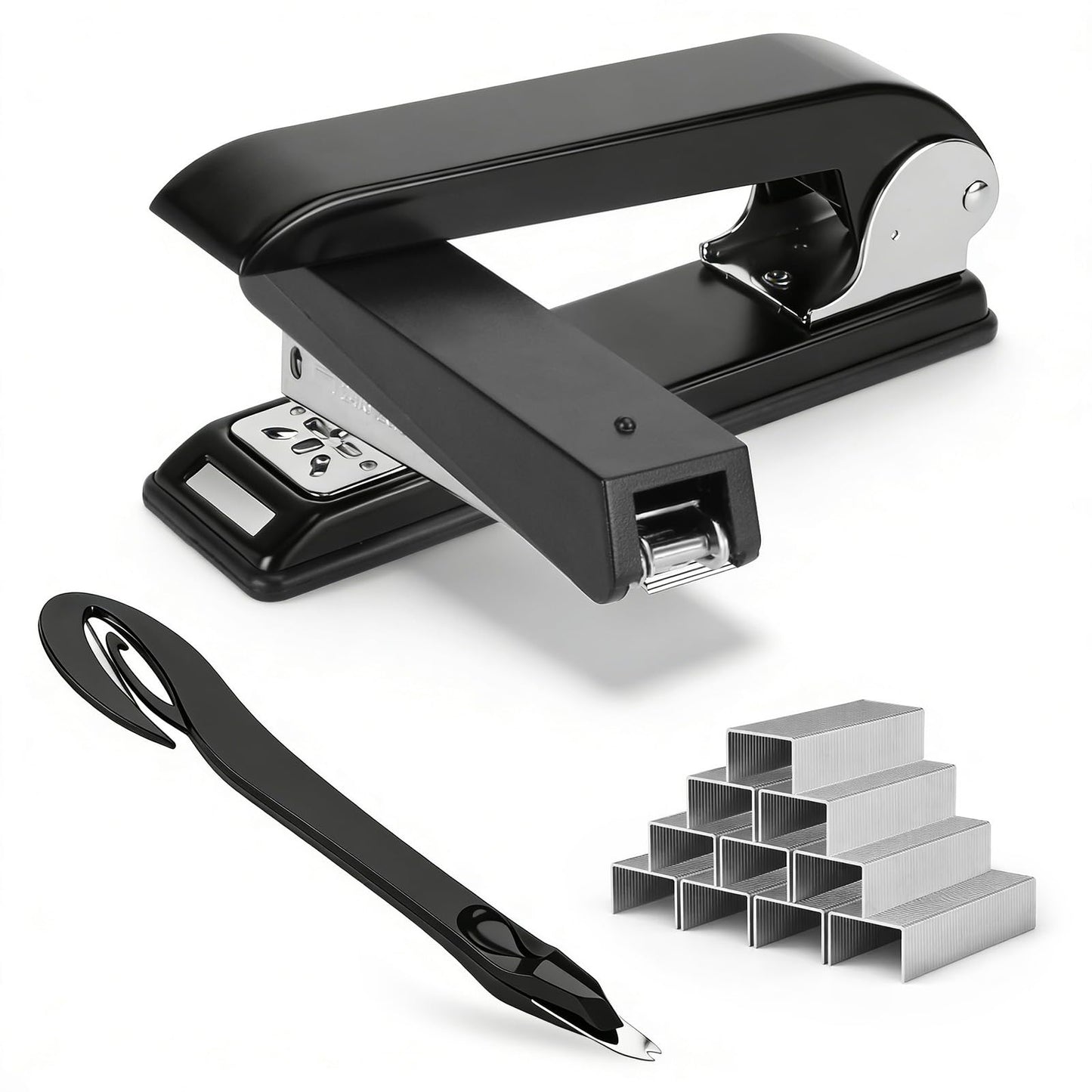 Desktop Stapler with Rotatable Swing-Arm, 25-Sheet Capacity, Heavy-Duty Black Metal Construction for Office, Booklet and Paper Binding