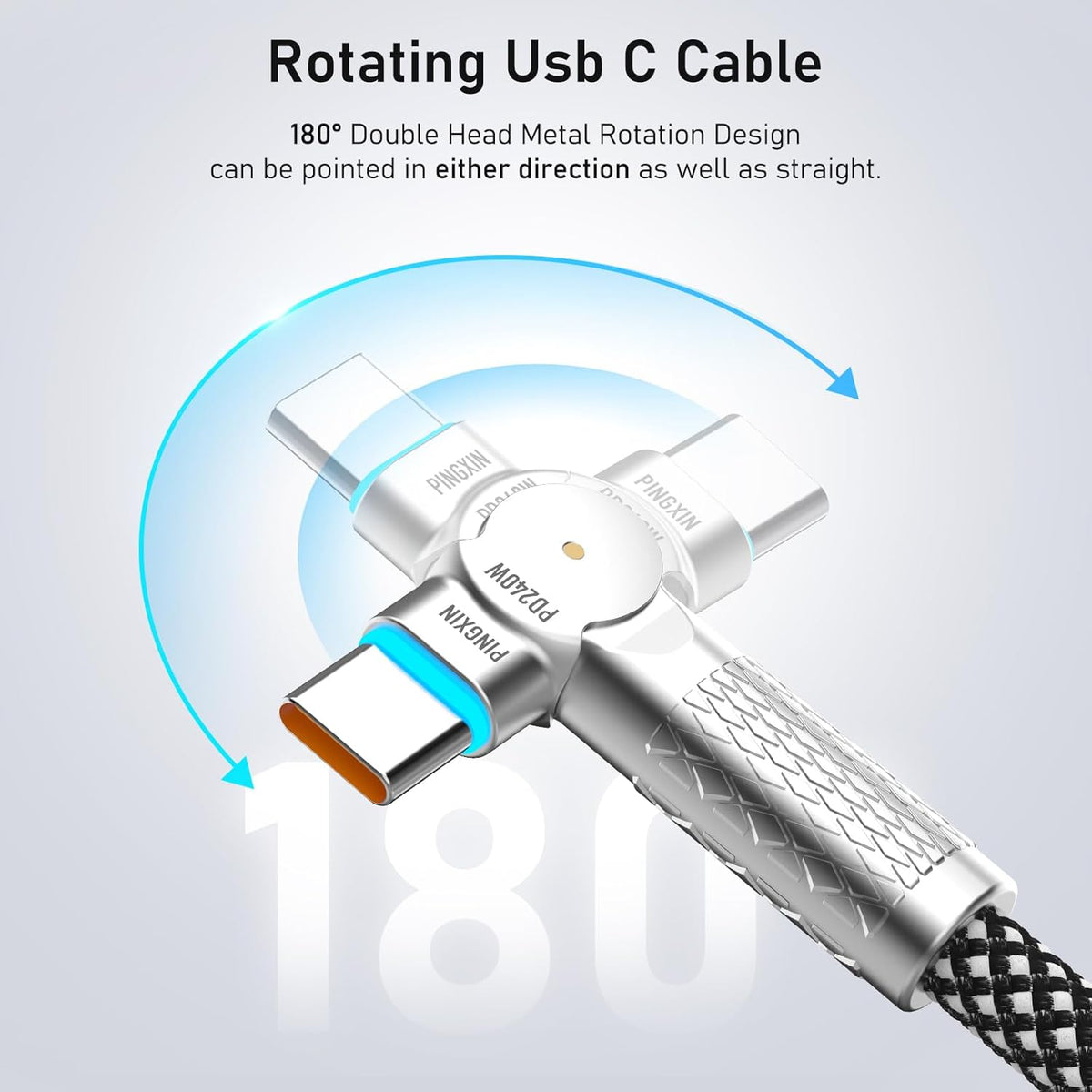 USB C to USB C Cable 6.6ft 240W, 180°Rotating USB C Cable Braided Type C Charger Cable Fast Charge for iPhone 16/16Pro/16Plus/16ProMax,MacBook Air,iPad Pro,Pixel,Samsung Galaxy S23/S24 Ultra-Black