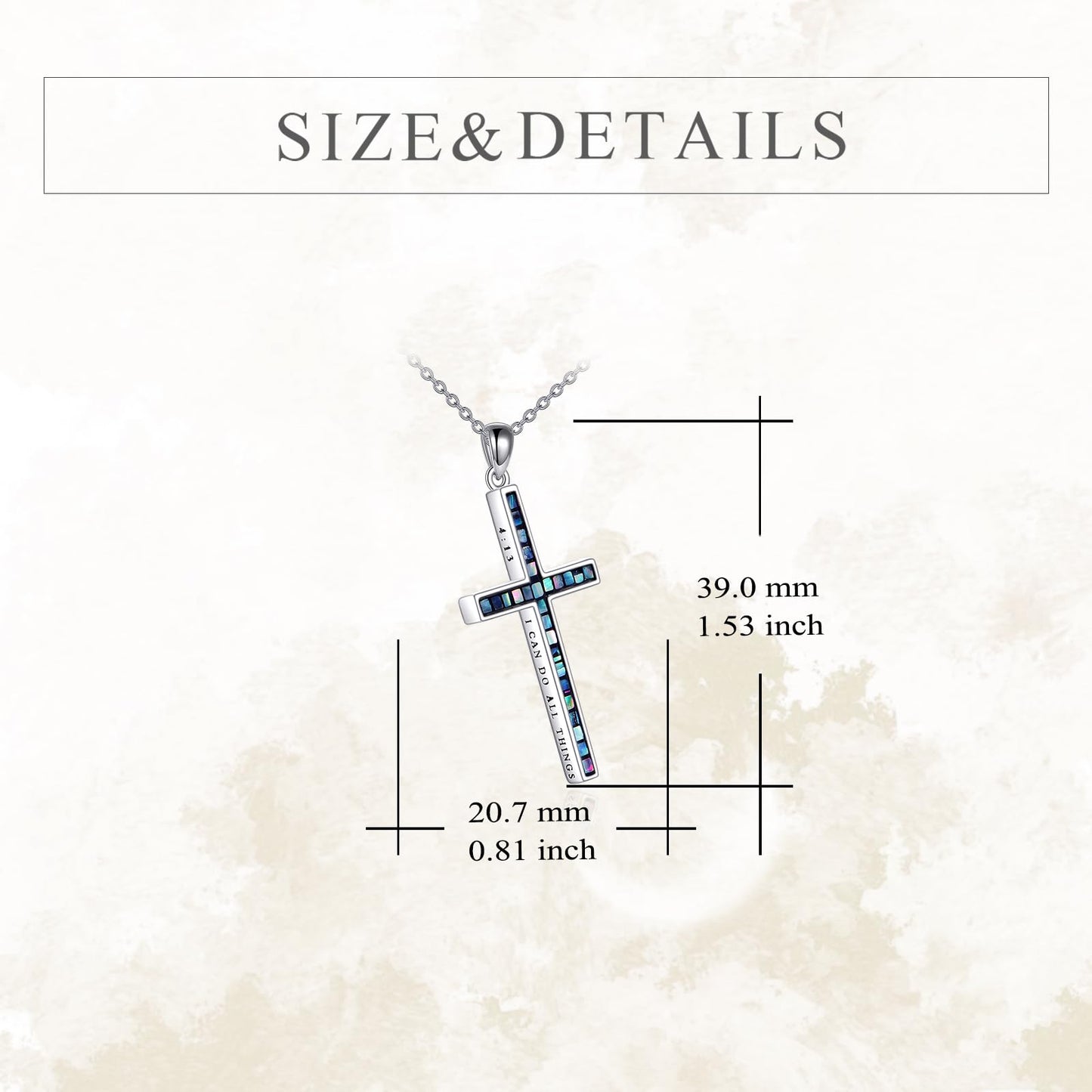 YFN I Can Do All Things Cross Necklace Sterling Silver Abalone Shell Cross Pendant Thin Cross Jewelry Gifts for Women Men