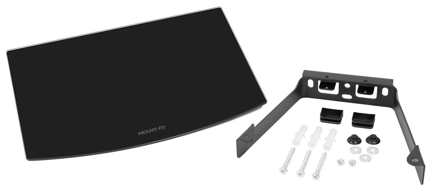 Mount-It! Floating Wall Shelf – Tempered Glass Media Shelf for Cable Box, DVD Player, Gaming Consoles (PS5, Xbox, Roku), Projector – Wall-Mounted w/Steel Frame, Cable Management, 22 lb Capacity
