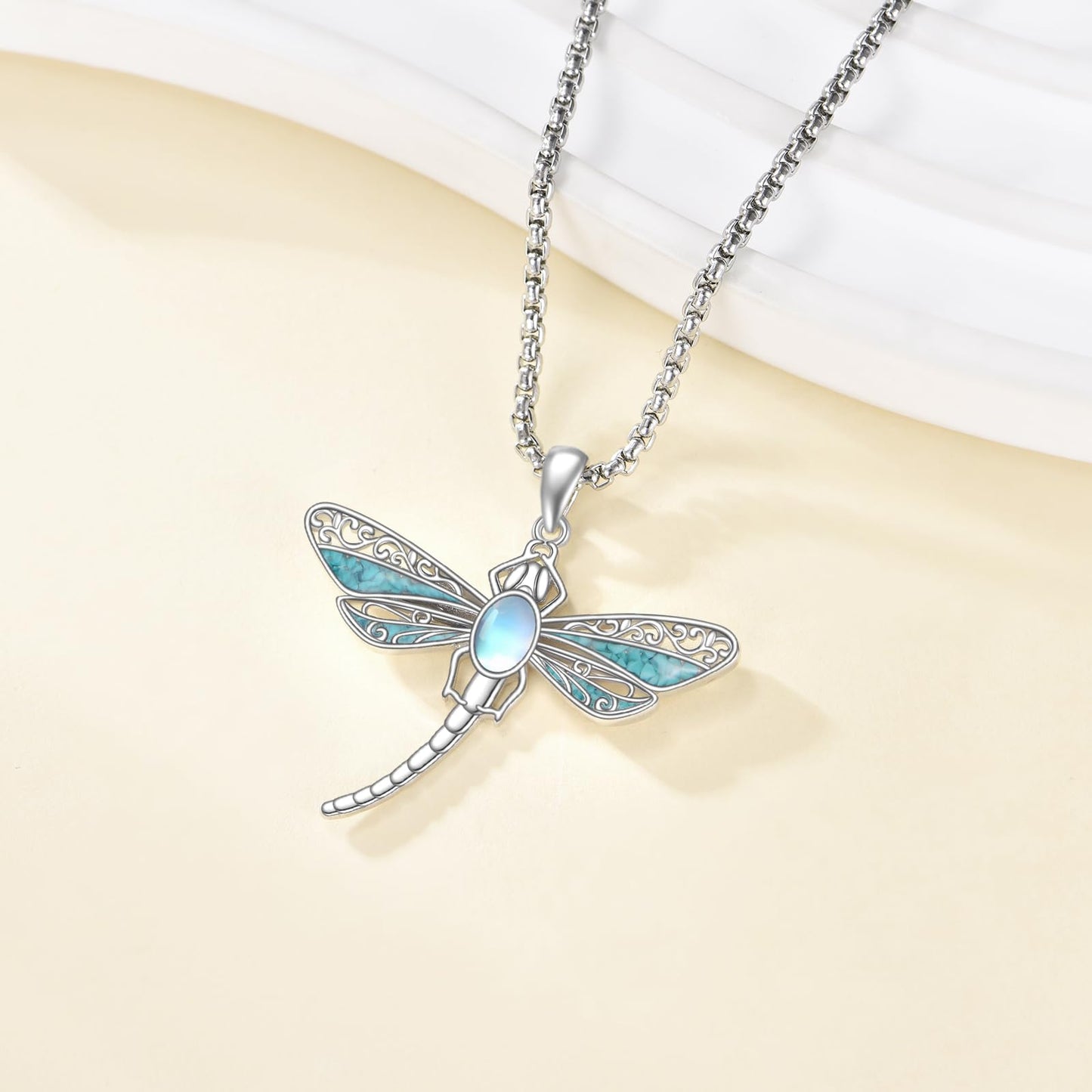 HKPATOP Dragonfly Necklace 925 Sterling Silver Dragonfly Turquoise Pendant Animal Jewellery Gift for Women