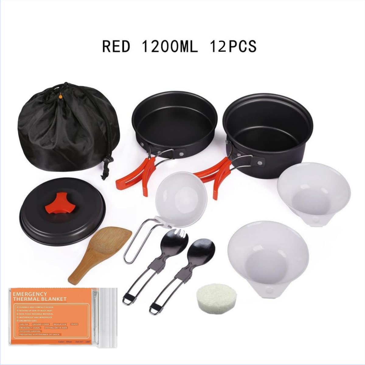 12 PCS Lightweight Camping Cookware Set – Non-Stick Pots, Pans & Utensils for Backpacking, Hiking & Outdoor Cooking – Compact Mess Kit for 1-2 People Give Away an Emergency Blanket as a Gift
