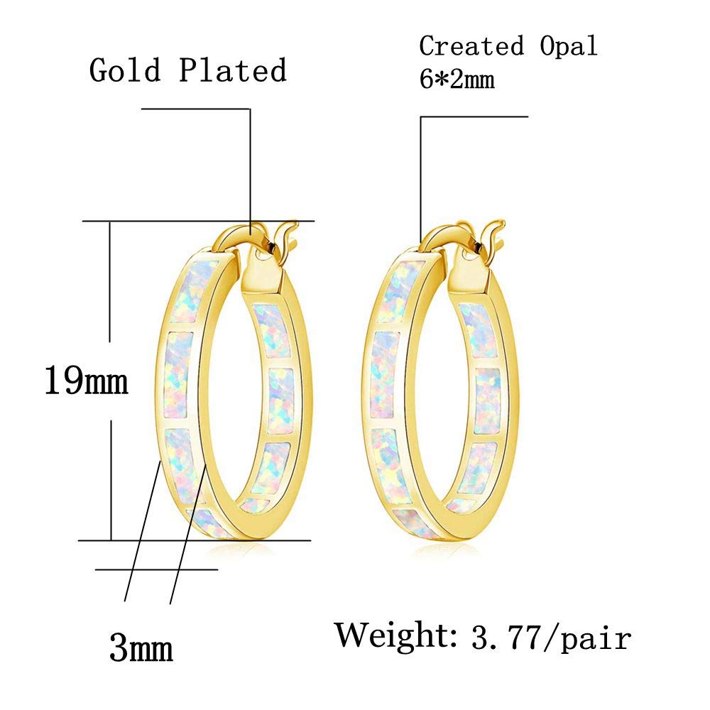 CiNily Hoop Earrings for Women,18K Yellow Gold Opal Earrings Ear Hoops Hypoallergenic Earring Gemstone Round Hoops for Ladies, Mom Small Hoop Earring