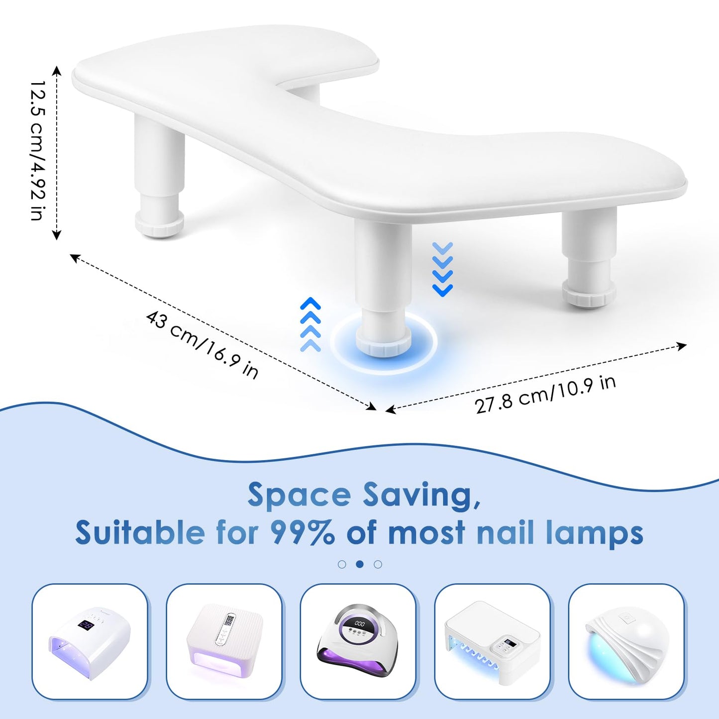 Manicure Arm Rest for Nails Tech: U-shaped Adjustable Nail Armrest - White PU Leather Hand Stand Rest for Manicurists