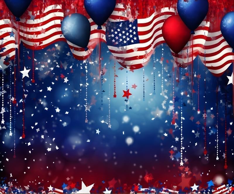 4th of July Backdrop Patriotic Backdrop American Flag Independence Day Veteran Day Banner 10x8ft Favors Red White Blue Stars Balloons Bokeh Photo Background Studio Props - color: Deep Blue, size: 10x8ft