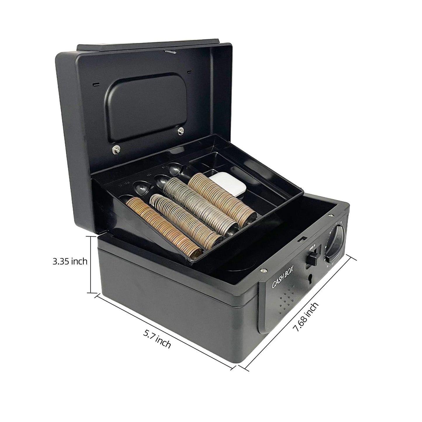 Winstinct Cash Box with lock, with Tracking & Dual Lock System,money box with cash tray, lock safe with key, money-saving storage bag for Home,Office,business (Black)