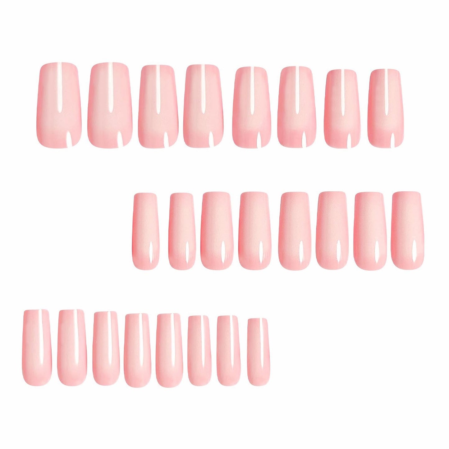 MISUD Press on Nails - Long Square Fake Nails with Pink White, Acrylic Aura Ombre Design 24 pcs