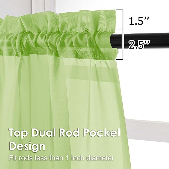 OVZME Sheer Curtains 63 inch Length 2 Panels Set for Bedroom Living Room, Soft Airy Elegant Light Filtering Sheer Curtains, Dual Rod Pocket Window Drapes, Each 42W x 63L Inches, Lime