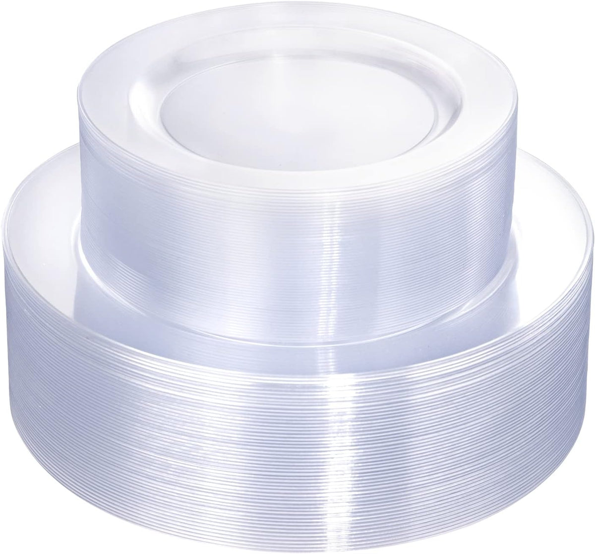 FLOWERCAT 100PCS Clear Plastic Plates - Heavy Duty Clear Disposable Plates for Fall Party/Wedding/Christmas - Include 10inch & 7inch Dinner/Dessert Plates for 50guests