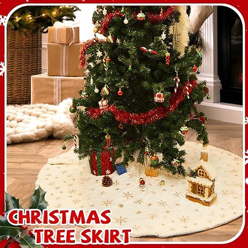 Lewtemi Christmas Tree Skirt, 72 Inches Large White Xmas Tree Skirt Cover