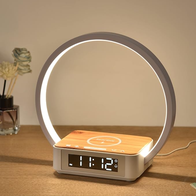 Desk Lamp with Alarm Clock Qi Wireless Charger, Touch Lamp for bedroom