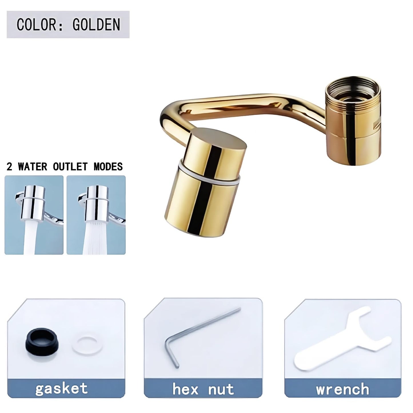 BOSICATS 1080° Brass Faucet Extender, Sink Faucet Extender for Toddlers, 2 Spray Modes Kitchen Faucet Aerator, Fits 55/64" & 15/16" Threads (Gold)