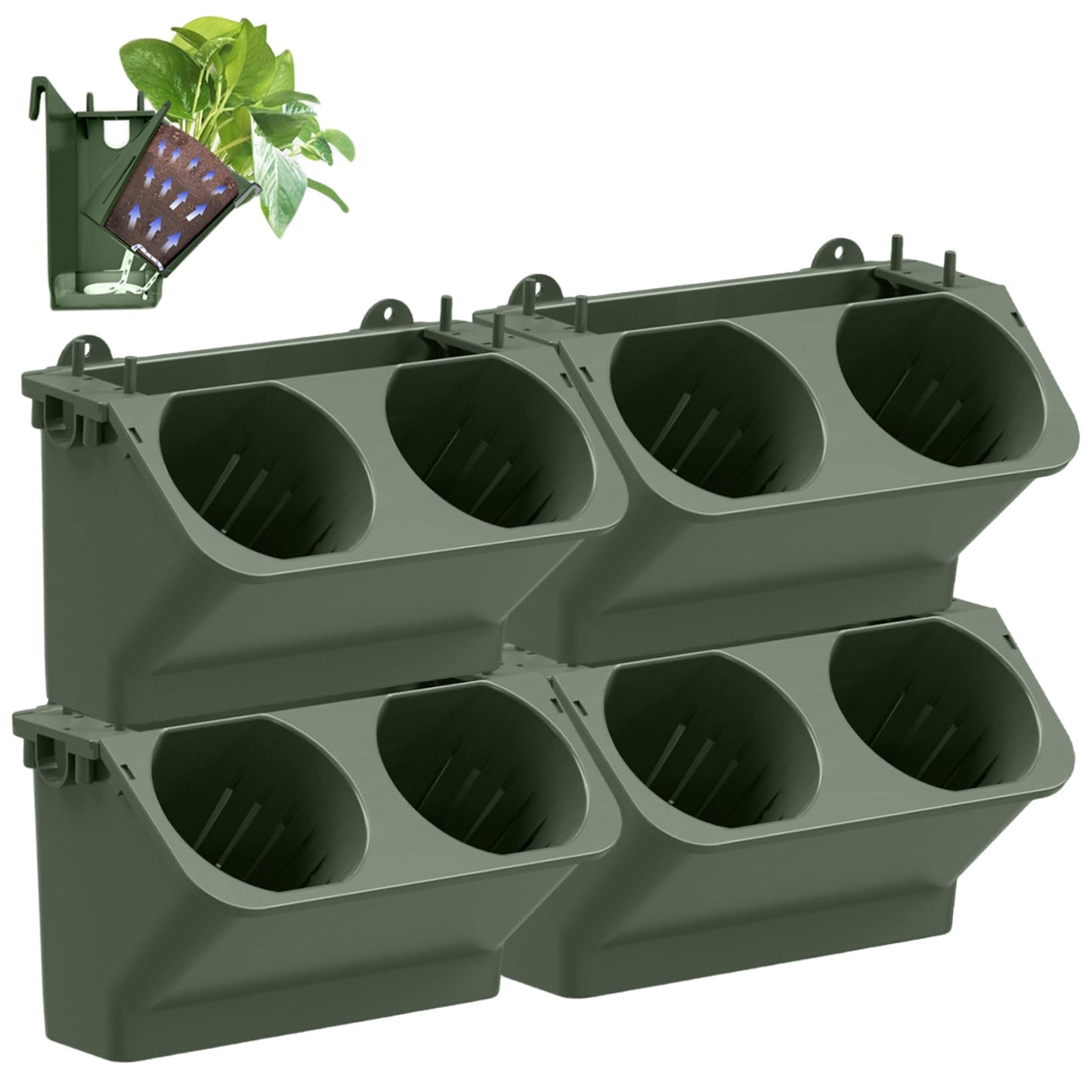 Latemeia Wall Planter, 4PCS 250ML Stackable Self Watering Vertical Wall Planter with 8 Pots, Plastic Hanging Plant Pots Holder for Indoor/Outdoor/Balcony/Terrace Decoration