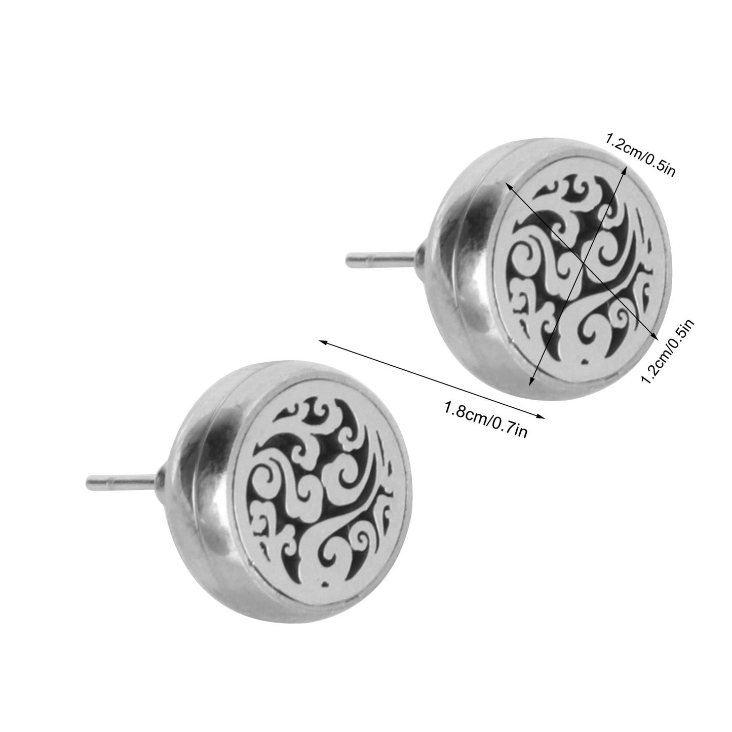 Women Aromatherapy Earrings, 2 Pairs Round Shape Hand Crafted Stainless Steel Essential Oil Diffuser Earrings Essential Oil Stud Earrings for Daily Wear Meditation