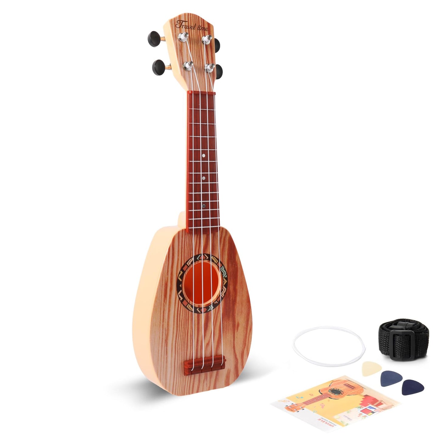 YOLOPARK 17" Kids Toy Guitar for Girls Boys, Mini Toddler Ukulele Guitar with 4 Strings Keep Tones Can Play for 3, 4, 5, 6 7 Year Old Kids Musical Instruments Educational Toys for Beginner (Wood)