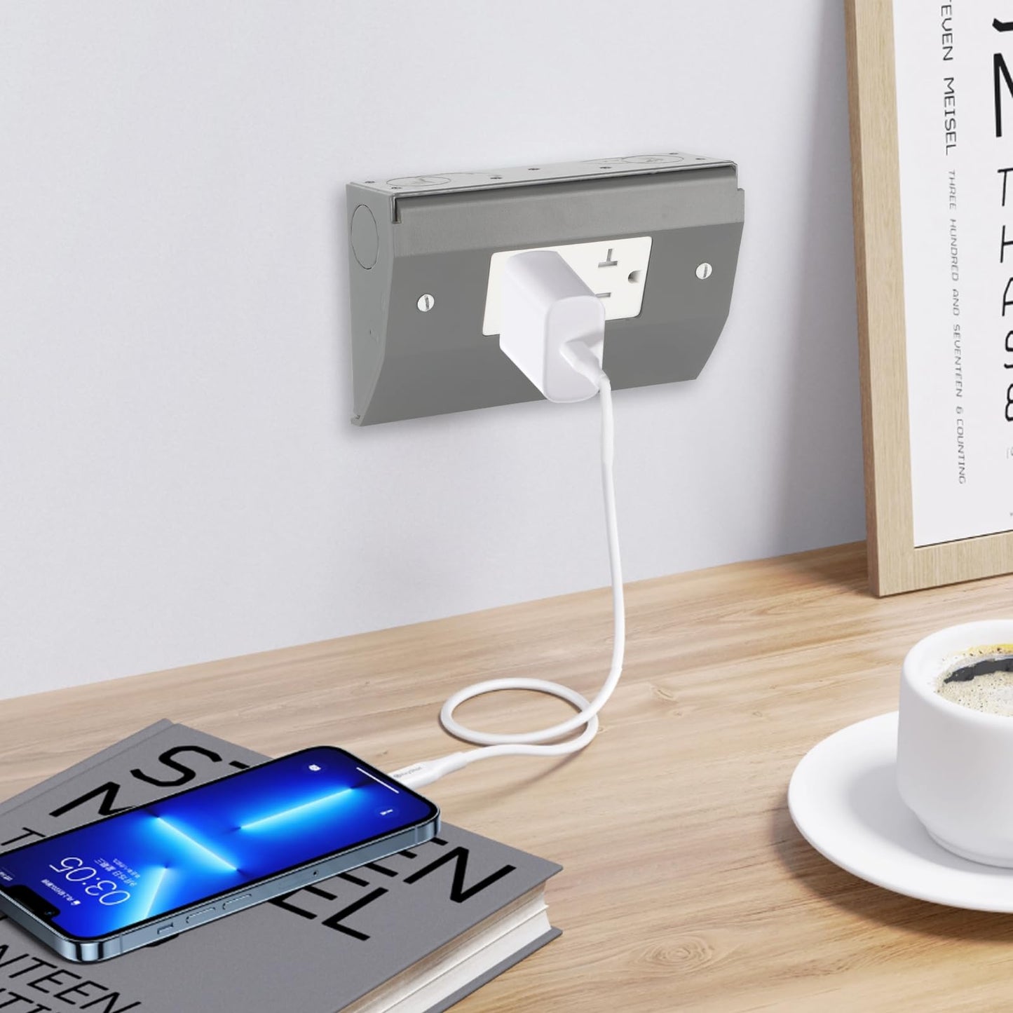 Under Cabinet Hidden Outlet Box – Slim Stainless Steel Design with Powder-Coated Finish, Easy to Install Electrical Solution for Kitchen, Garage, or Workspace