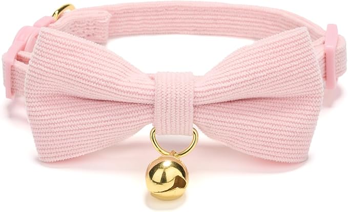 Petiry 2 Pack Cotton Cat Collar, Removable Bowtie, Floral Pattern, Safety Breakaway Clasp, Adjustable for Cats.(Adult Cat, Check+Green)
