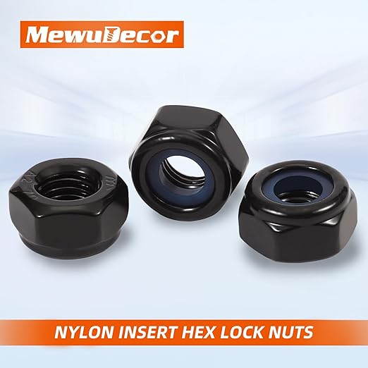 MewuDecor 1/4-20 Nylon Insert Hex Lock Nuts Locknuts, 304 Stainless Steel 18-8, Black Oxide, 100 PCS
